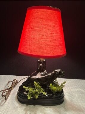 Excellent Vintage 1950s Ceramic Black Panther TV Lamp Planter MCM